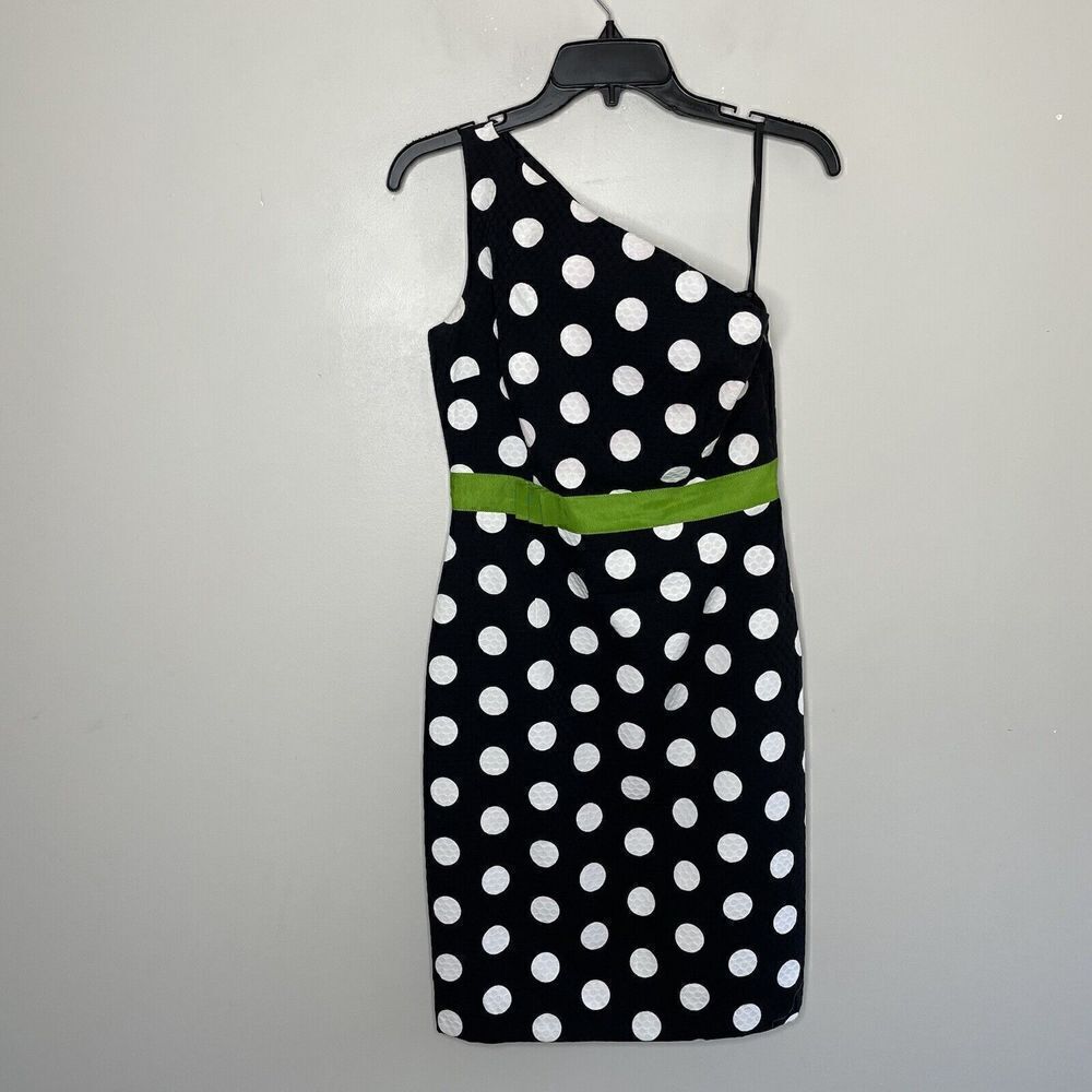 DAVID MEISTER Dress Womens 2 Black Polka Dot One-Shoulder Cotton Mini